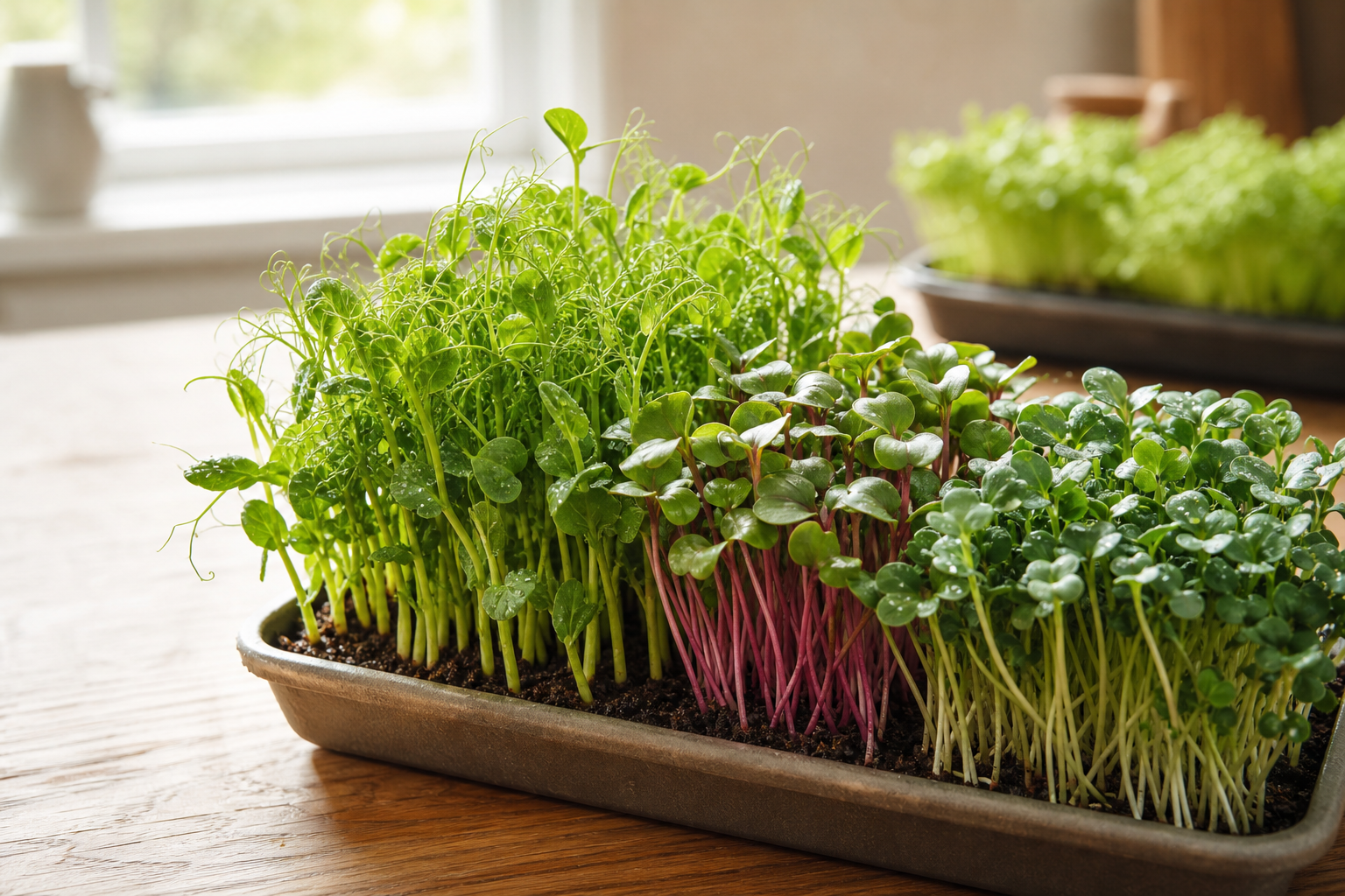 Fresh microgreen tray close-up